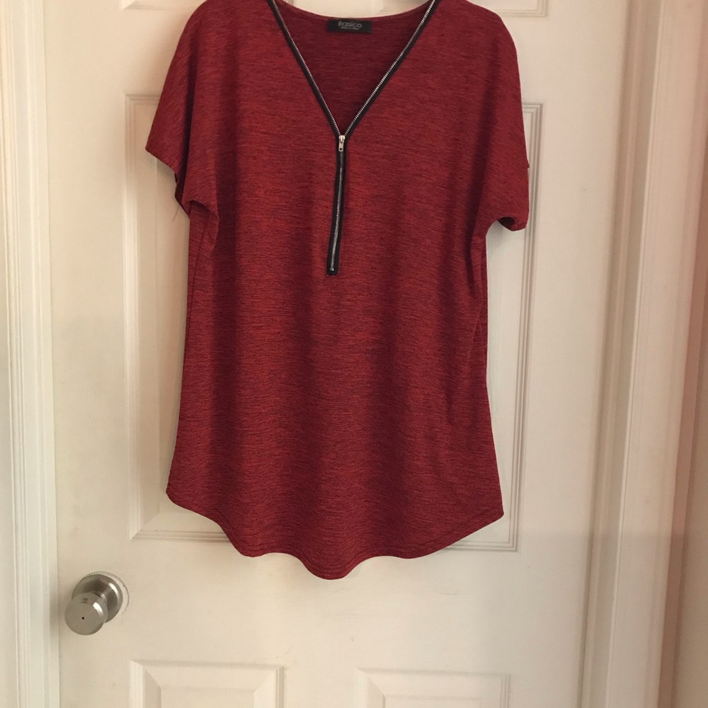 Red/black zipper detailed shirt.  XL. EC.